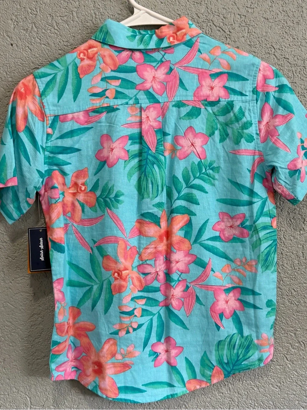 Gymboree Turquoise Button-Down Shirt with Pink and Coral Floral Print